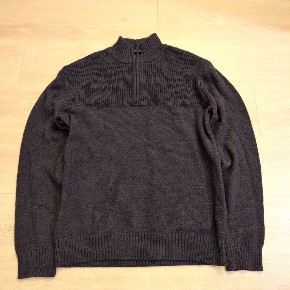 VTG Great Northwest Men Large Quarter Zip Sweater Burgundy Marl Ribbed Knit